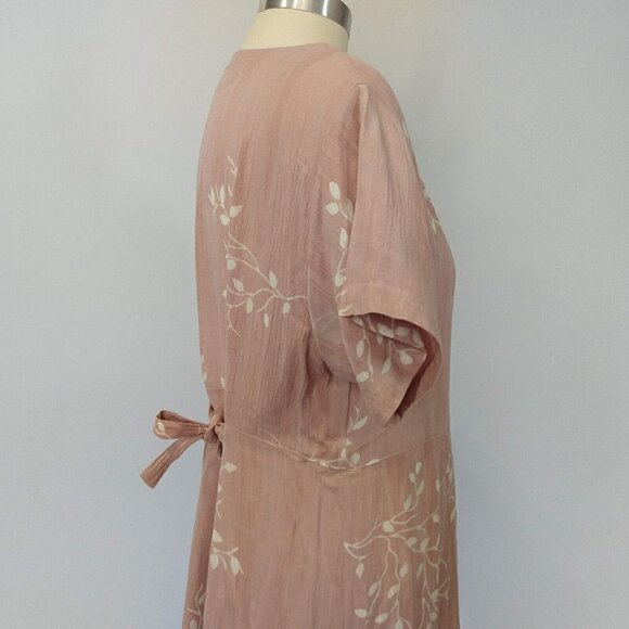 Orvis Grunge Pink Crinkle 100% Rayon Maxi Dress S Short Sleeve Floral Tie Back - Picture 5 of 9